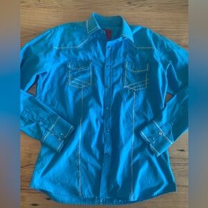 Patron Cito Western Button‎ Down Shirt Blue Silver Men’s Large Preowned